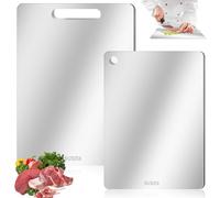 2 Pezzi Tagliere in Titanio, Tagliere Acciaio Inox 316 Doppio Lato, Tagli-ere In Acciaio Inossidabile Antibatterico, Titanium Cutting Board 34x23cm+25x15cm per Carne Frutta Verdura
