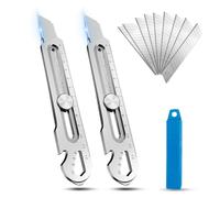 2 Pezzi Taglierino Professionale Acciaio Inox Kit,7 in 1 Cutter Professionale Retrattile, con 10 Lame Sostituibili 18 mm, per Casa, Ufficio, Uso Scolastico