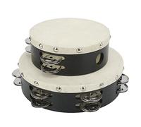 2 pezzi Tamburo a mano in legno con campanelle metalliche a doppia, set di tamburi percussivi in pelle di pecora da 6 pollici e 8 pollici per l'educazione musicale dei bambini