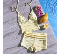 2 pezzi Tankini da donna, reggiseno con imbottitura push-up, top corto canotta, gonna corta stile vintage marrone, pantaloncini, bikini da donna a due pezzi adatto per appuntamenti all'aperto, feste i