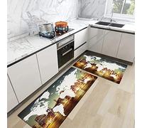 2 Pezzi Tappeti Cucina, Tappeti da Cucina Set,Mondo, Mondo Global Cartografia Globalizzazione Terra Concetto internazionale N, Resistente all'olio Durevole Tappetino zerbino Lavabile - 45x70+45x120 cm