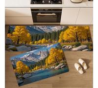2 pezzi tappeti da cucina Bellezza Naturale, tappetini da cucina Montagne E Foreste Fiumi antiscivolo lavabile, per cucina corridoio soggiorno camera da letto, Giallo, 50x80cm+50x150cm
