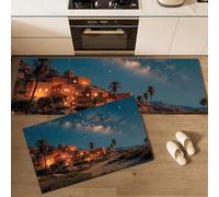 2 pezzi tappeti da cucina Misterioso E Romantico, tappetini da cucina Deserto Antico Castello antiscivolo lavabile, per cucina corridoio soggiorno camera da letto, Giallo, 40x60cm+40x120cm