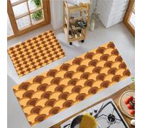 2 Pezzi Tappetini Da Cucina, Tappetino Di Geometria Retrò, Tappeto Passatoia Cucina Lavabile Arancione Marrone, Antiscivolo Durevole Zerbino Estetica Di Metà Secolo Per Interni, 50X80+50X150Cm