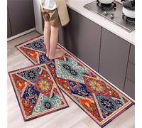 2 Pezzi Tappetini da Cucina, Tappeto Cucina Antiscivolo Lavabile, Tappeti da Cucina Assorbente, Tappetino Tappeti Passatoia Cucina Corridoio Soggiorno Lavanderia Bagno Zerbino 50x80cm+50x180cm, Art