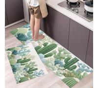 2 Pezzi Tappetini Da Cucina,Tappeto Piante Del Deserto,Tappeto Passatoia Cucina Lavabile,Cactus Modelli Piante Succulente Resistente All'Olio Durevole Tappetino Zerbino Lavabile,50×80Cm+50×120Cm