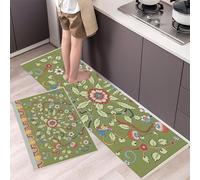 2 Pezzi Tappetini Da Cucina,Tappeto Stile Tradizionale Cinese,Tappeto Passatoia Cucina Lavabile,Motivi Floreali E A Vite Resistente All'Olio Durevole Tappetino Zerbino Lavabile,40×60Cm+40×120Cm