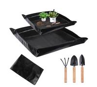 2 pezzi tappetini per piante nere + 3 set piccola spatola, tappetino Mullion PE tappetino per giardino impermeabile con cuscinetto per pianta per la fibbia di rame per piante, succulente