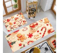 2 Pezzi Tappetino Da Cucina Antiscivolo Con Biscotti Di Natale Carini Beige, Set Di Tappetini E Tappeti Caramelle Cioccolata Calda Lavabili Per Corridoio Sala Da Pranzo Ingresso, 40X60+40X120Cm