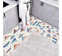 2 Pezzi Tappetino da Cucina Antiscivolo Set di Tappeti da Cucina, Tappetini e Tappeti Tema Nautico Nave A Vela Dei Cartoni Animati Lavabili per Corridoio, Sala da Pranzo e Ingresso, 43×75cm+43×120cm