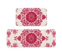 2 Pezzi Tappeto Cucina Antiscivolo Impermeabili Lavabili in Lavatrice Morbido Runner Resistente all'usura Antifatica Tappetini Cucina Comodo e Durevole per interni Fiori rosa (50x80cm+50x120cm) J-414