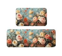 2 Pezzi Tappeto Cucina Antiscivolo Impermeabili Lavabili Lavatrice Morbido Runner Resistente all'usura Antifatica Tappetini Cucina Comodo e Durevole per interni Fiori colorati(45x70cm+45x120cm)J-1564