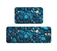 2 Pezzi Tappeto Cucina Antiscivolo Impermeabili Lavabili Lavatrice Morbido Runner Resistente all'usura Antifatica Tappetini Cucina Comodo e Durevole per interni Pietra verde (45x75cm+45x150cm) J-1197