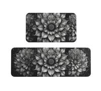 2 Pezzi Tappeto Cucina Antiscivolo Impermeabili Lavabili Lavatrice Morbido Runner Resistente all'usura Antifatica Tappetini Cucina Comodo e Durevole per interni Fiori grigi (45x70cm+45x120cm) J-1004