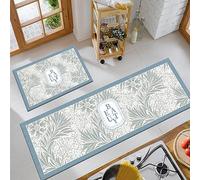 2 Pezzi Tappeto Cucina Passatoia Azzurro Tappeti Tappeto Cucina Antiscivolo Lavabile Tappetino Tappeti da Cucina Moderno Lungo per Corridoio, Camera da Letto