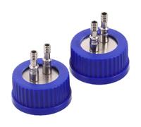 2 Pezzi Tappo Gl45 per Bottiglie di Laboratorio a Doppia Porta Blu | Metallo e Plastica, Filettatura a Vite, Ripetuta, per Campionamento e Alimentazione Sterile