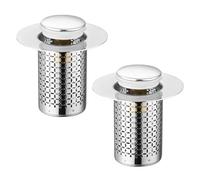 2 Pezzi Tappo Lavandino Bagno, 304 Acciaio Inox Tappo di Scarico Pop Up Filtro Lavandino Universale, Apertura Foro di Scarico 34-40 MM,per Vasca da Bagno Cucina LavaboBacino