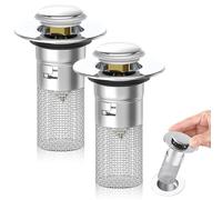 2 Pezzi Tappo Lavandino Bagno 34-40mm, Pop Up Piletta Lavabo Bagno Filtro Lavandino Cucina, Tappo Bidet Universale con Filtro di Scarico a Pavimento in Acciaio Inossidabile