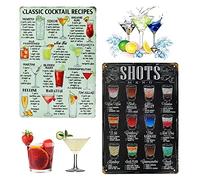 2 Pezzi Targa Metallo Vintage,Cocktail Classico Ricetta Poster,Shots Menu,Decorazione da Parete Per Bar Cucina Ristorante Pub 20x30cm