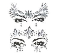 2 pezzi tatuaggi temporanei con brillantini strass, per Halloween/Carnevale/carnevale musica festa trucco- argentato