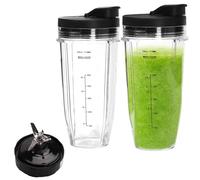 2 Pezzi Tazza di Ricambio per Frullatore Ninja,710ml/24oz Tazza per Frullatore in Plastica, Bicchieri per Frullatore di Ricambio con Coperchio e Lama Estraente 7 Pale per Ninja Bl201/Bl201/Bl480/Bl481