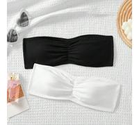 2 pezzi Teen Girls Set reggiseno e canotta minimalista e comodo, imbottito, con tessuto goffrato e traspirante 14Y,13Y,16Y,15YColore unicoCotone
