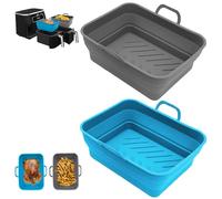 2 Pezzi Teglie Accessori per Friggitrice ad Aria per Ninja Foodi Dual Zone Friggitrice ad Aria AF300EU AF400EU, Riutilizzabile Pieghevole Teglia in Silicone per Air Fryer Contenitori (Grigio+Blu)