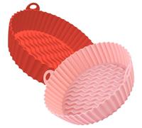2 Pezzi Teglie in Silicone per Friggitrice ad Aria, Rosa e Rosso | Superficie Antiaderente Liscia, Meno Pulizia Dopo la Cottura, Mantiene Bene la Forma di Pane e Colazioni