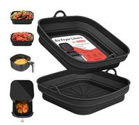 2 Pezzi Teglie per Friggitrice ad Aria, Teglia in Silicone per Air Fryer, Riutilizzabile Quadrato Accessori Friggitrice ad Aria per Airfryer, Microonde, Forno (Nero)