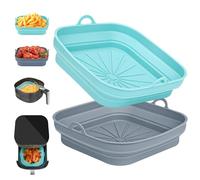 2 Pezzi Teglie per Friggitrice ad Aria, Teglia in Silicone per Air Fryer, Riutilizzabile Quadrato Accessori Friggitrice ad Aria per Airfryer, Microonde, Forno (Blu+Grigio)