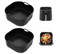 2 Pezzi Teglie Silicone per Friggitrice ad Aria, 23cm Contenitori Friggitrice ad Aria Accessori per Cosori 5,5L/6L/6,2L, Philips 2000 NA230 6,2L, Russell Hobbs 8L,Riutilizzabile(Nero)
