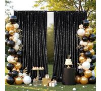 2 pezzi Tenda con paillette - 60x240cm Sfondo a Tende con Sequin per Laurea Scuola Feste Decor feste di compleanno, matrimonio, palcoscenico -Nero