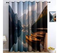 2 Pezzi Tenda Oscuranti per Interno 3D Stampa Barca di Legno Tenda Termiche Isolanti con Occhielli Vista Sulle Montagne Tende per Camera da Letto e Soggiorno L140 x A250 cm A.1125