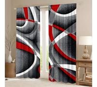2 pezzi Tende a righe grigie e rosse, con passante per asta - Blocco UV, tende semi-trasparenti filtranti, adatte per soggiorno, cucina, camera da letto, caffè, balcone e decorazione da giardino, real