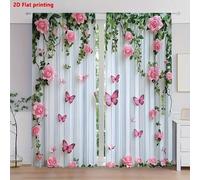 2 pezzi Tende con farfalle e rose rosa, design con passante per asta, protezione della privacy, adatte per tutte le stagioni, ideali per soggiorno, camera da letto, studio e altre scene decorative, te