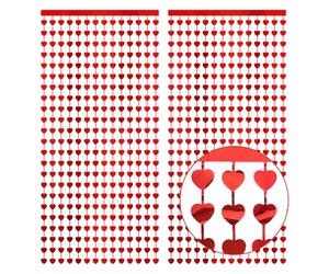 2 Pezzi Tende con Frange in Lamina a Forma di Cuore, Decorazioni con Festoni a Forma di Cuore Rosso per Sfondo per Feste di San Valentino Matrimonio Romanticismo Foto Sullo Sfondo