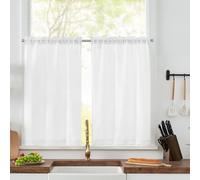 2 Pezzi Tende Corte per Finestre,Traspirante Tende Cucina a Vetro, Colore Puro Tende da Bistrò, Tende da Cucina Opache Bistro Tenda per Piccole Finestre, Mezza Cortina Oscurante, Bianco, 65 x 60 cm