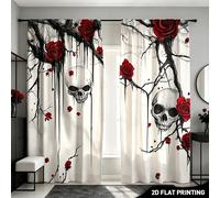 2 pezzi Tende gotiche, intrecciate con rose nere e scheletri, dove la morte e la bellezza si incontrano in un profondo abbraccio. Le tende sono adatte per soggiorni, camere da letto, cucine, bagni, de