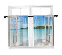 2 pezzi tende oceaniche, tende da spiaggia in fibra di poliestere da 26x45 pollici con tasca a palo per il bagno della finestra della cucina Oceano