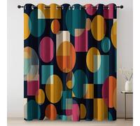 2 Pezzi Tende Oscuranti 140L X 240A cm - Interni Isolanti Termiche con Occhielli, Moderno Medioevo Retrò Geometria Cerchi Quadrati Tenda Coprenti per Camera da Letto e Soggiorno Decor, Multicolore