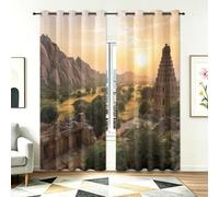 2 Pezzi Tende Oscuranti 140L X 280A cm - Interni Isolanti Termiche Occhielli, Esotico Paesaggio Montagne Architettura Tempio Tenda Coprenti per Camera da Letto e Soggiorno Decorazione, Marrone-Giallo