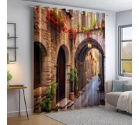 2 Pezzi Tende Oscuranti per Interni Isolanti Termiche con Occhielli Retrò Arco in pietra Architettura Fiori Tenda Coprenti Colorato per Camera da Letto e Soggiorno L91 × A214 cm