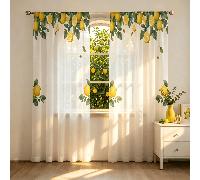 2 pezzi Tende rosa delicate e trasparenti con tulipi rampicanti stampati e motivi a fiocco verde. Queste tende leggere e semitrasparenti presentano una stampa piatta 2D, adatte per cucina, soggiorno, 
