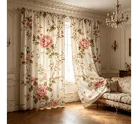 2 pezzi Tende vintage con rose rosa - Caratterizzate da una stampa piatta 2D di rose rosa e rampicanti verdi - Filtraggio della luce - Ideali per camere da letto e soggiorni in stile rustico 2 pezzi 6
