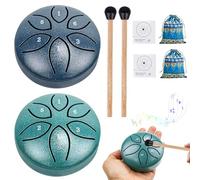 2 Pezzi Tongue Drum, 3 Inch 6 Note Rain Drum Outdoor, Mini Tamburo A Lingua In Acciaio, Mini Tamburo In Acciaio Ideale Per La Meditazione Yoga, Il Campeggio, L'illuminazione Musicale(Verde + Ciano)