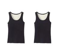 2 Pezzi Top Intimo Termico da Donna Foderato in Pile Strato Base, Gilet Intimo Termico Senza Maniche in Cotone Caldo Invernale da Donna, Canotta Canottiera Cami Top,2 Pezzi Nero,S