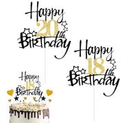 2 Pezzi Topper per torta 18/20 compleanno, Happy 18th/20th Birthday Cake Topper Oro Glitterato, Favolosa Decorazioni Torta Compleanno, Cake Topper Decorazione, per feste di compleanno