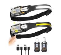 2 pezzi Torcia Frontale LED Ricaricabile con Testa Staccabile, 9 Modalità, Sensore di Movimento, COB 230° ad Ampio Fascio, Spotlight Regolabile, Zoom 25-175m, Ideale per Corsa, Pesca, Campeggio