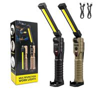 2 Pezzi Torcia Magnetica Ricaricabile, Lampada da Lavoro LED, Nero&Marrone