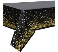2 Pezzi Tovaglia da Festa Nera e Oro Usa e Getta per Tavolo Rettangolare, Copritavolo con Coriandoli a Pois Dorati per Feste di Laurea, Compleanno, Cocktail Party, 137 cm x 274 cm